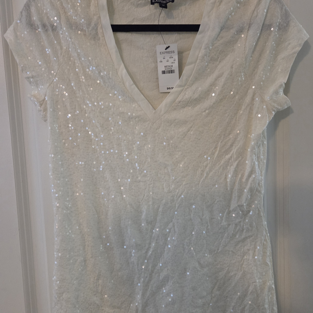 Express Sparkling White Sequin Tee